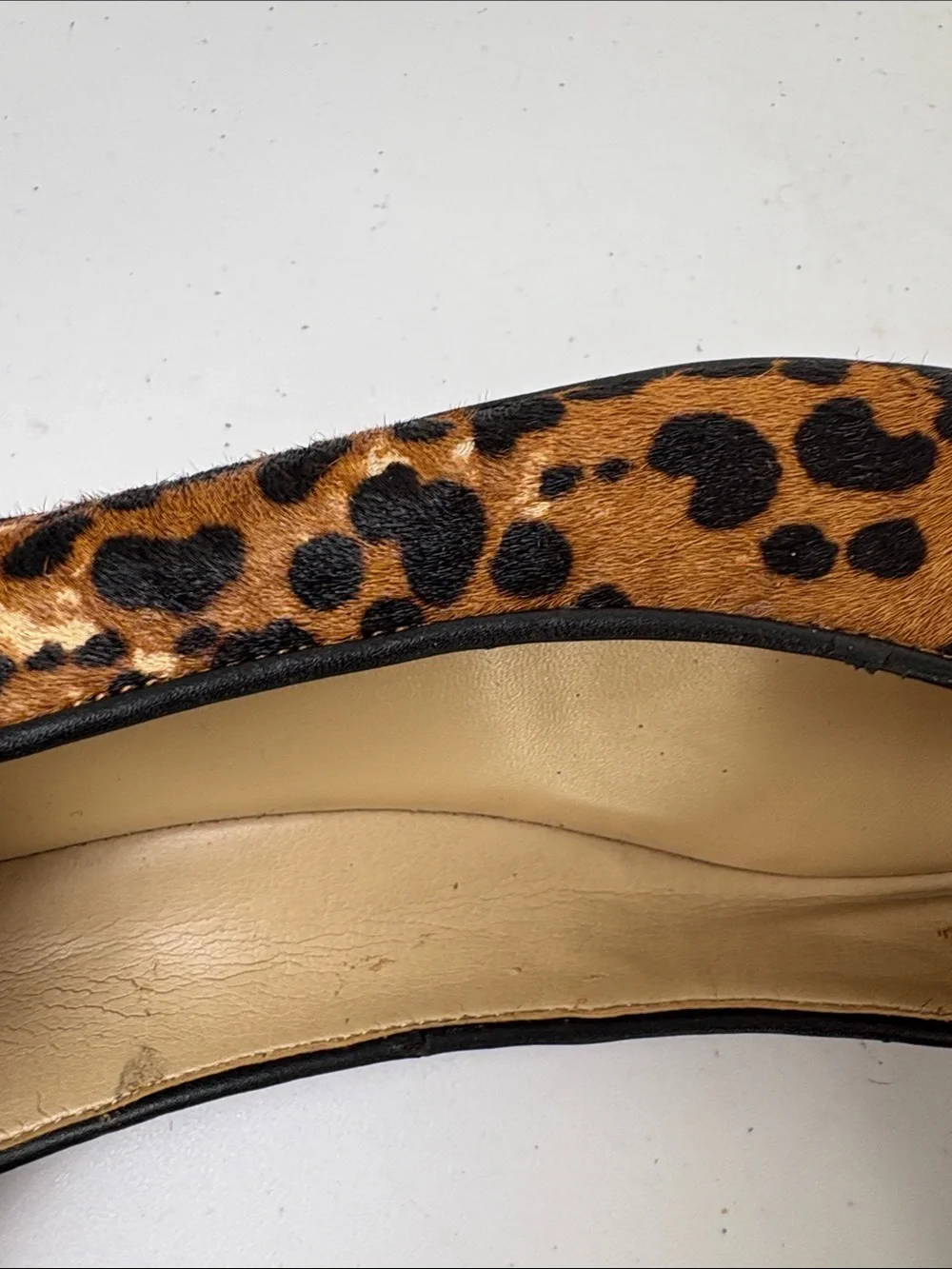 👞 Lands' End fur leather Leopard Print Pointed Toe Flats with Black Patent Cap